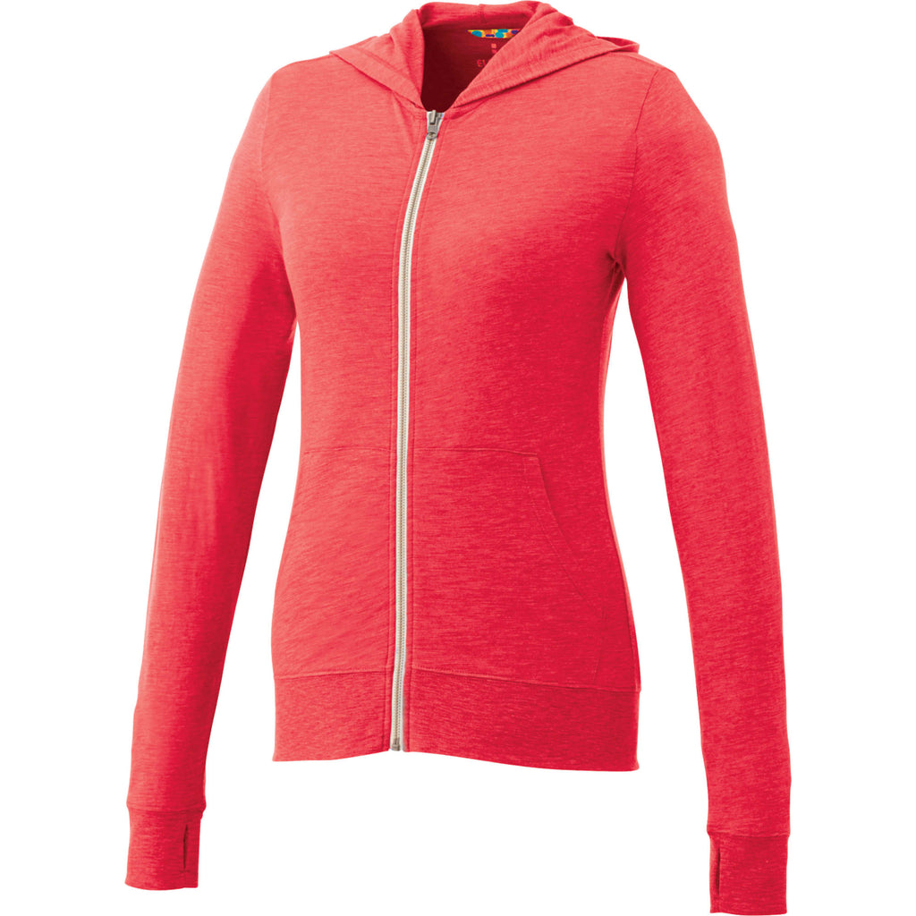 Garner Lightweight Knit Zip Hoodie with Thumb Holes for Women Transfer - Team Red Heather - Front Flat