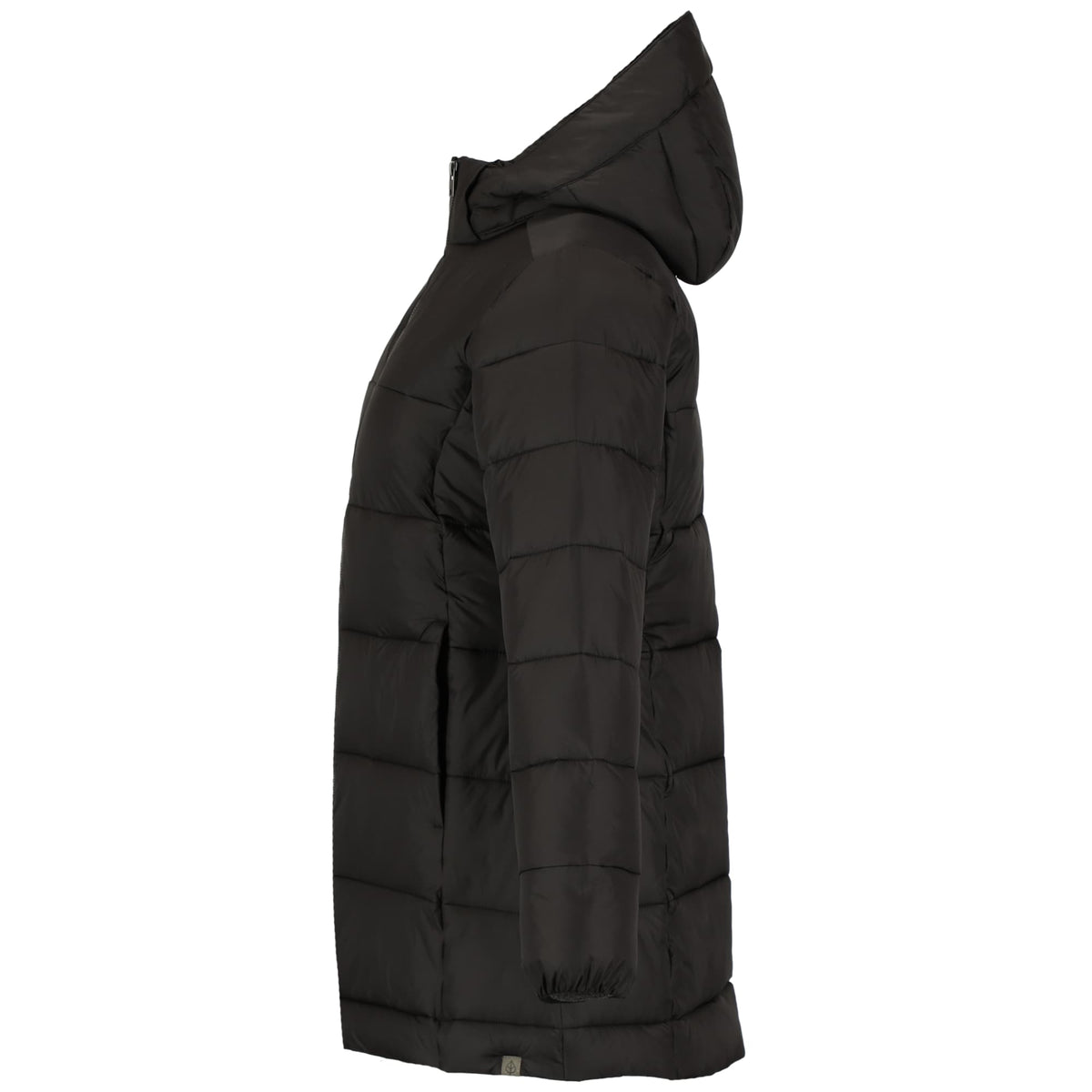 Geneva Long Recycled Packable Puffer Jacket for Women Embroidery - Black - Left Side