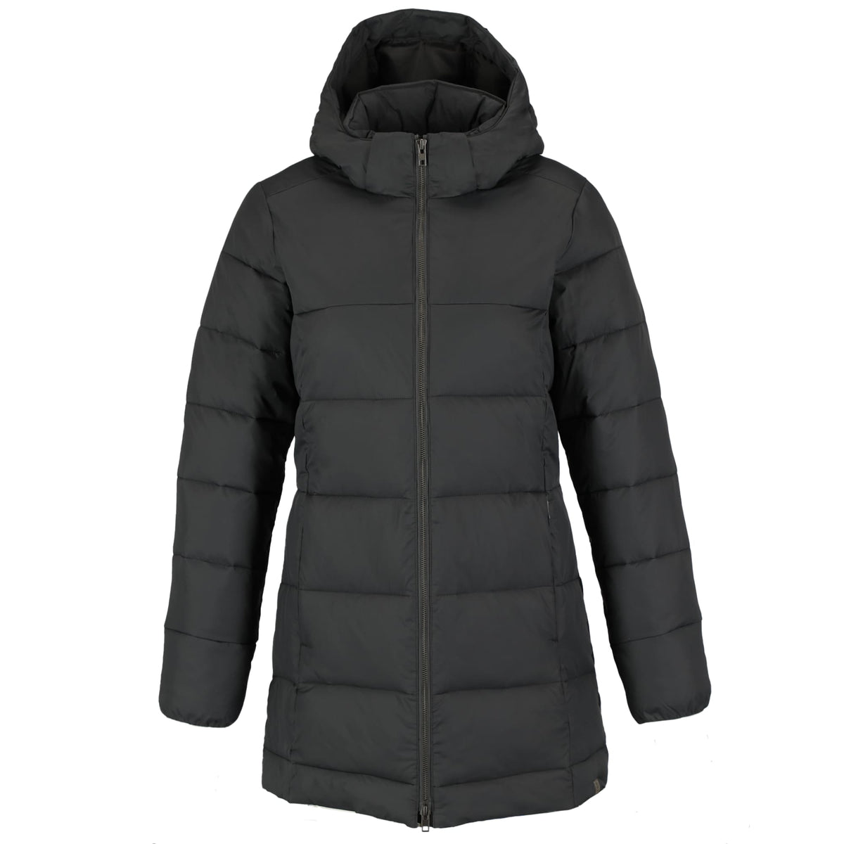 Geneva Long Recycled Packable Puffer Jacket for Women Embroidery - Grey Storm - Front