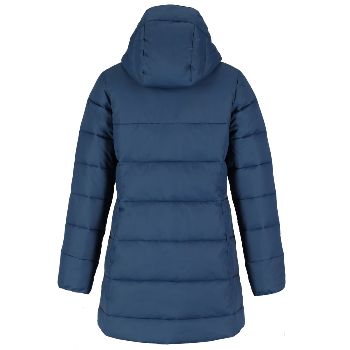Geneva Long Recycled Packable Puffer Jacket for Women Embroidery - River Blue - Back