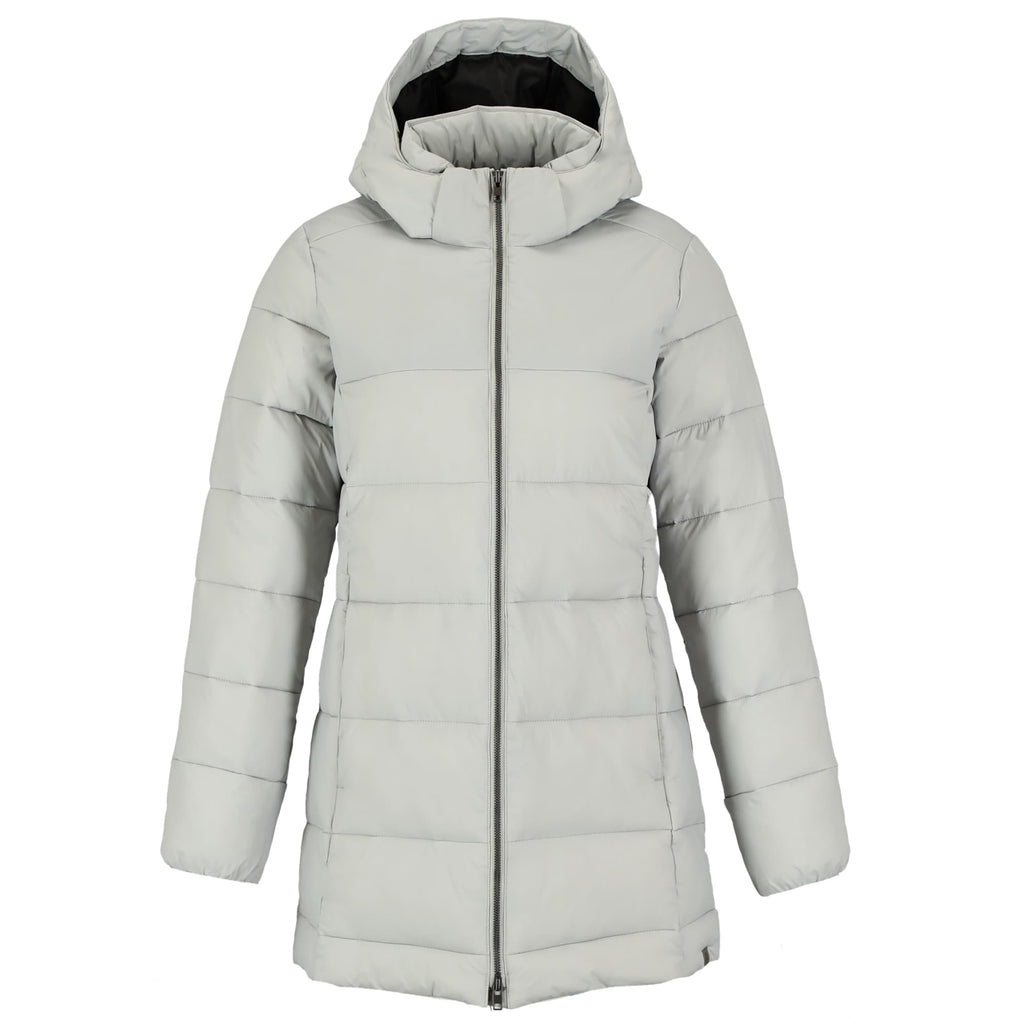 Geneva Long Recycled Packable Puffer Jacket for Women Embroidery - Silver - Front