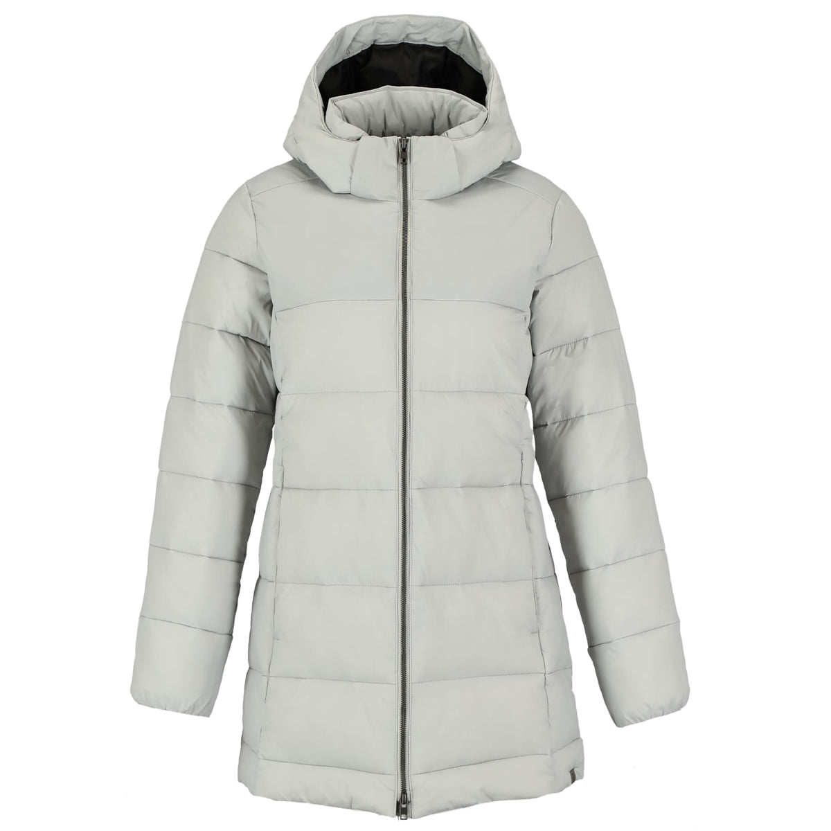 Geneva Long Recycled Packable Puffer Jacket for Women Embroidery - Silver - Front