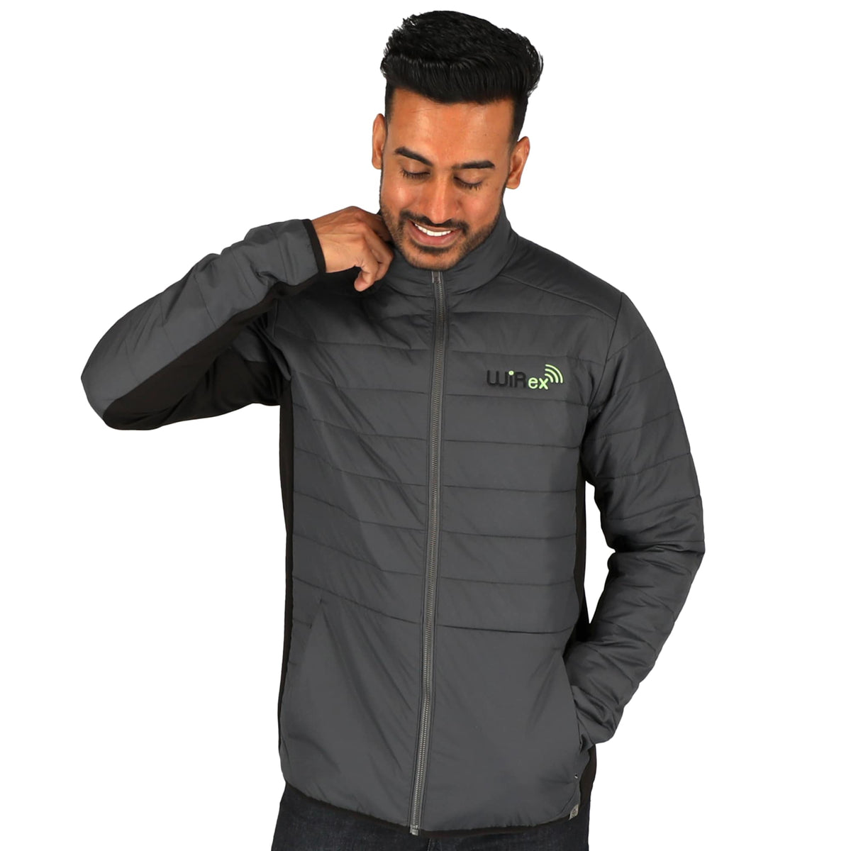 Geneva Recycled Hybrid Insulated Jacket for Men Embroidery - Grey Storm/Black - On Model 4