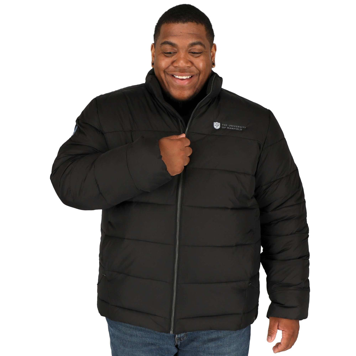 Geneva Recycled Packable Puffer Jacket for Men Embroidery - Black - On Model 4
