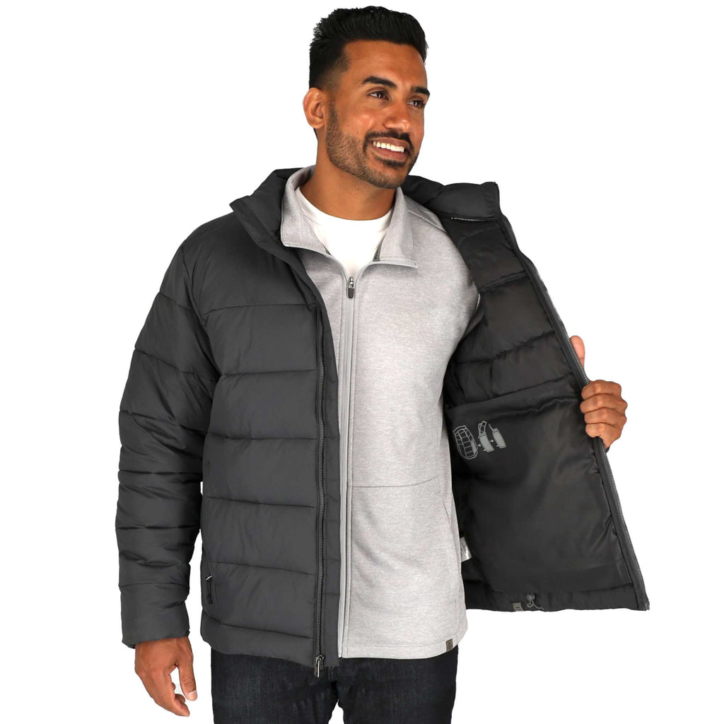 Geneva Recycled Packable Puffer Jacket for Men Embroidery - Grey Storm - On Model 5