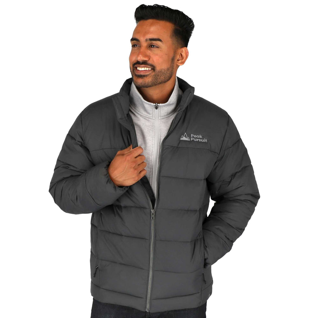 Geneva Recycled Packable Puffer Jacket for Men Embroidery - Grey Storm - On Model 8