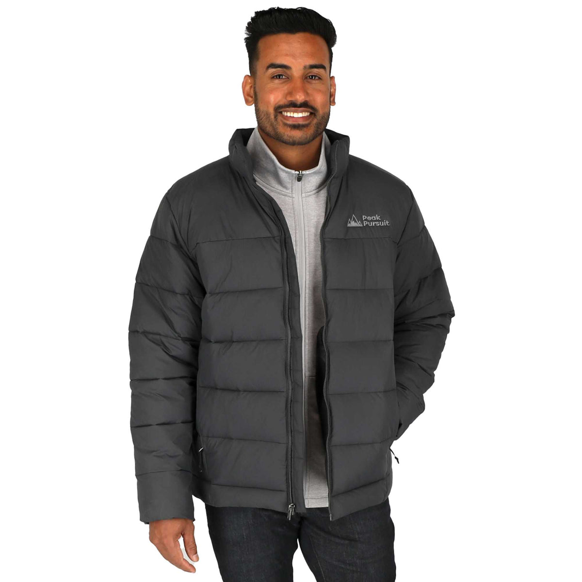 Geneva Recycled Packable Puffer Jacket for Men Embroidery - Grey Storm - On Model 9