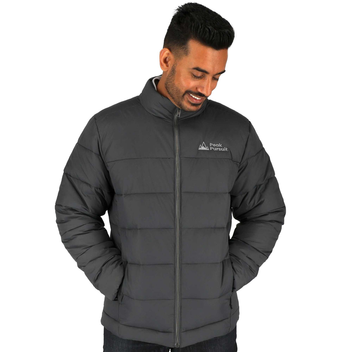Geneva Recycled Packable Puffer Jacket for Men Embroidery - Grey Storm - On Model