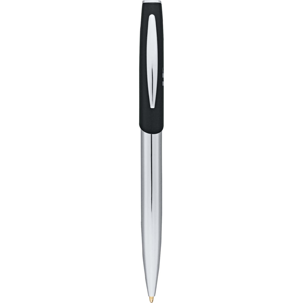 Geneva Twist Ballpoint Pen in Matte Black and Chrome Laser Engraving - Black - Front 2