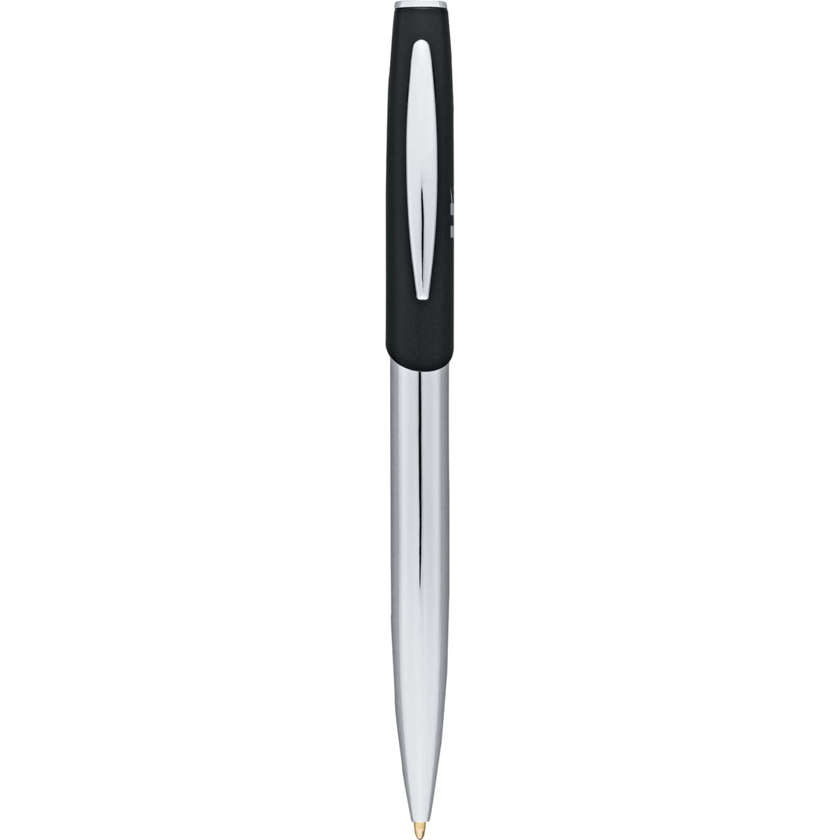Geneva Twist Ballpoint Pen in Matte Black and Chrome Laser Engraving - Black - Front 2