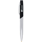 Geneva Twist Ballpoint Pen in Matte Black and Chrome Laser Engraving - Black - Front
