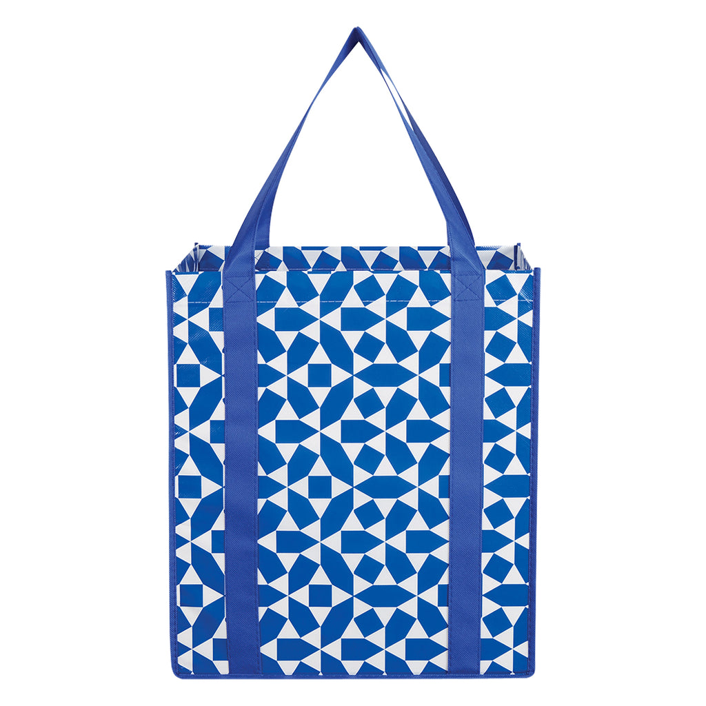 Geometric Non-Woven Shopping Tote Bag, Recycled - Royal Blue - Back