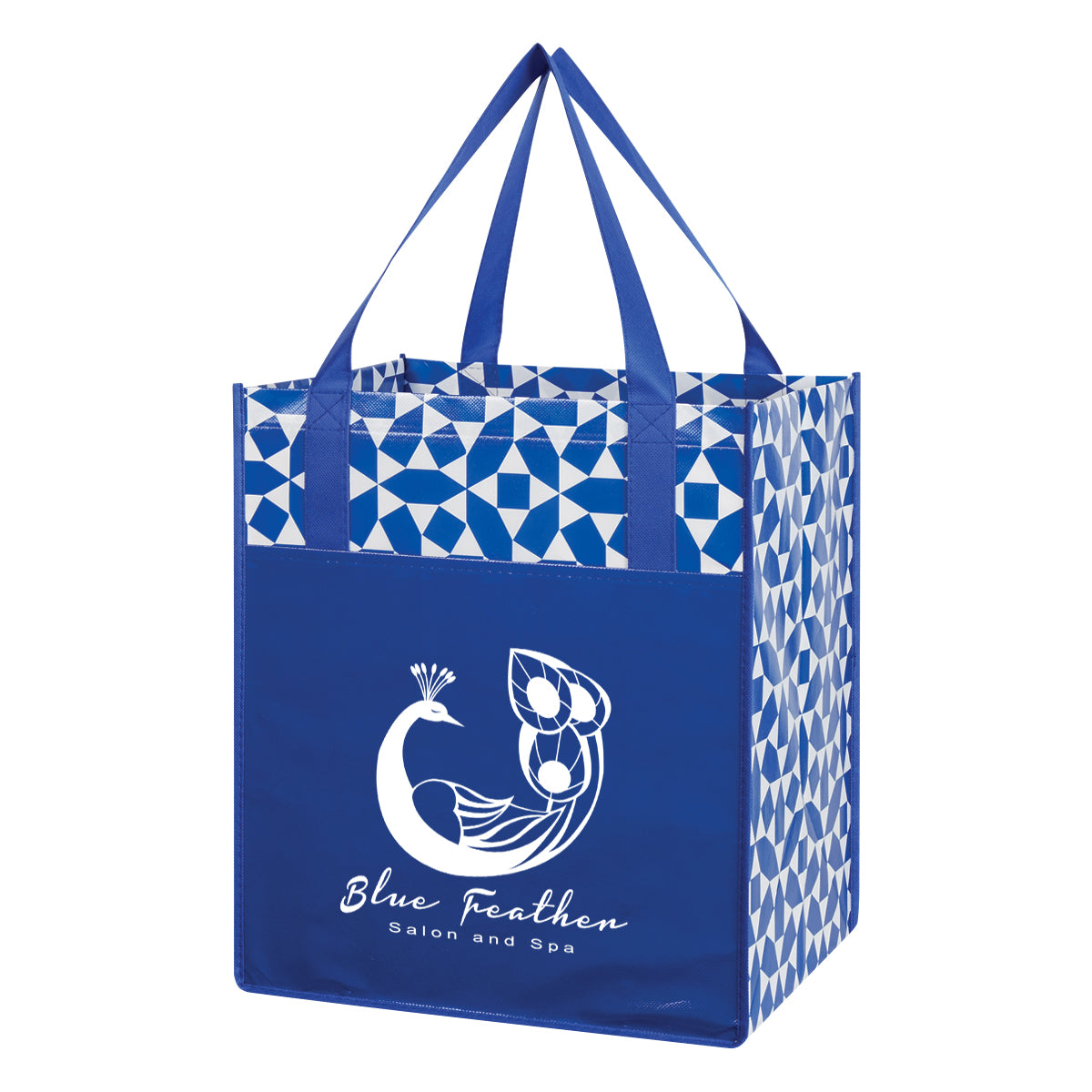 Geometric Non-Woven Shopping Tote Bag, Recycled - Royal Blue - Silk Screen