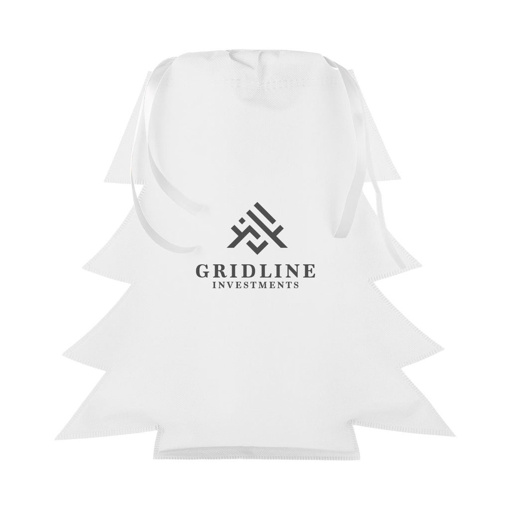 Gift Bag Shaped Like a Tree, Non-Woven - White - Silk Screen