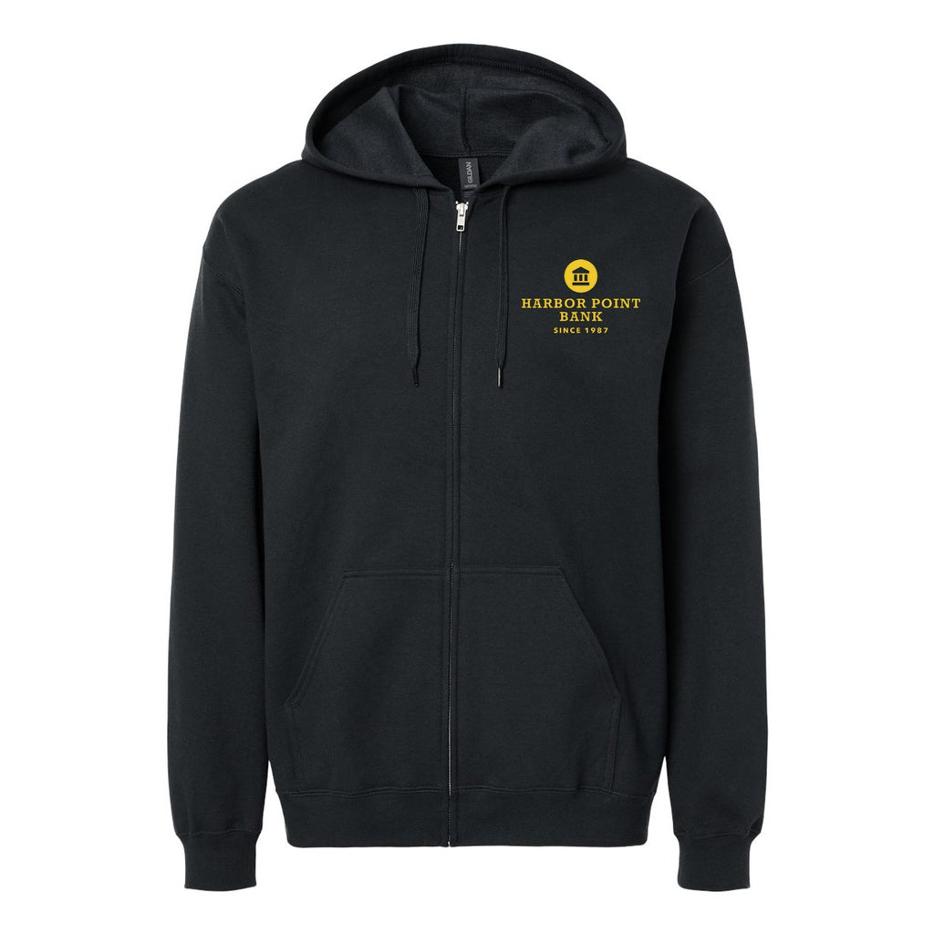 Gildan Unisex Softstyle® Midweight Full-Zip Hooded Sweatshirt Embroidery - Black - Front