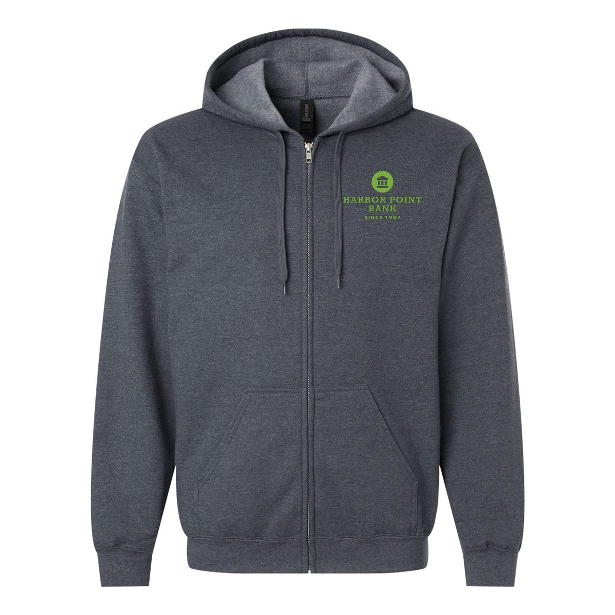 Gildan Unisex Softstyle® Midweight Full-Zip Hooded Sweatshirt Embroidery - Dark Heather - Front