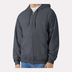 Gildan Unisex Softstyle® Midweight Full-Zip Hooded Sweatshirt Embroidery - Dark Heather - On Model Front