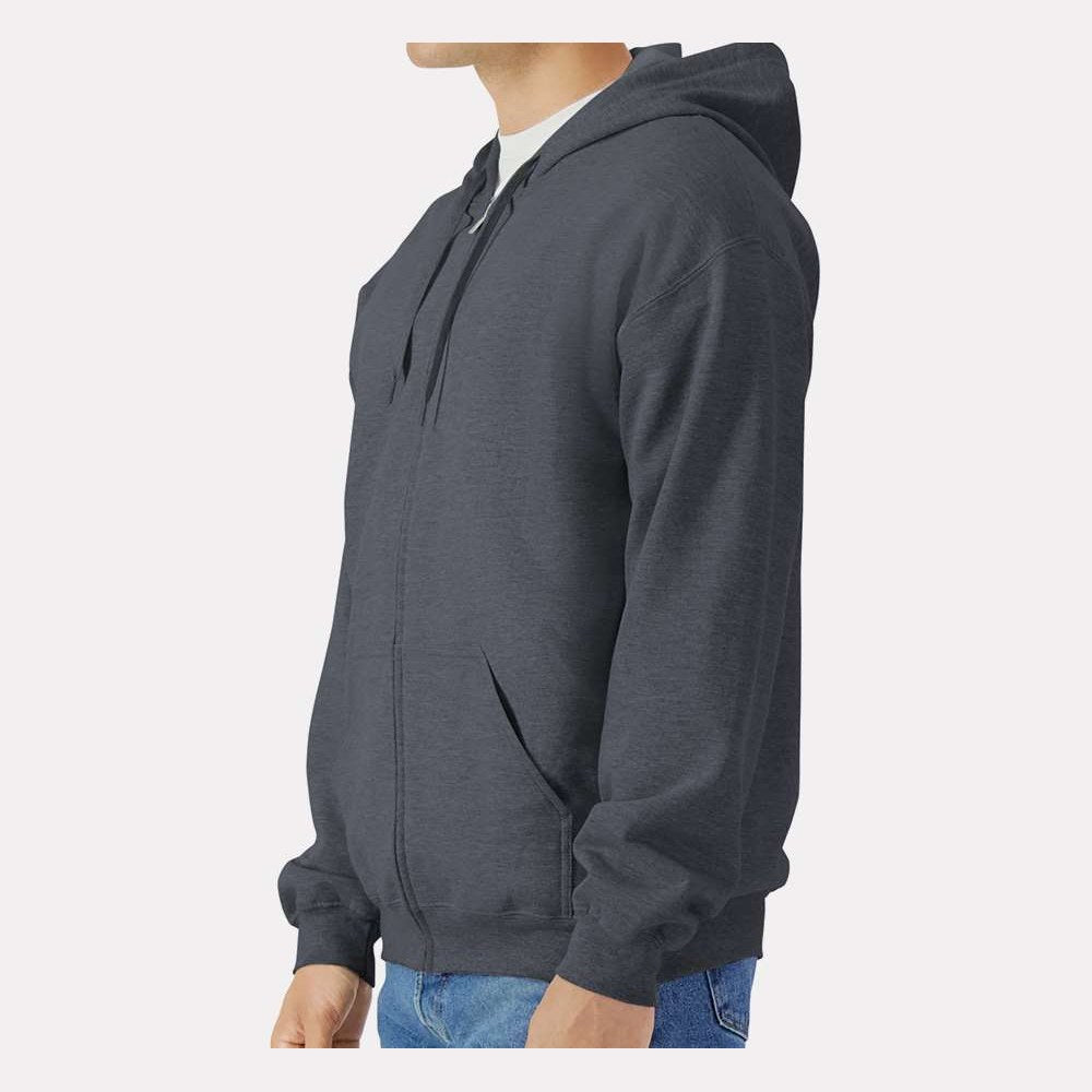 Gildan Unisex Softstyle® Midweight Full-Zip Hooded Sweatshirt Embroidery - Dark Heather - On Model Side