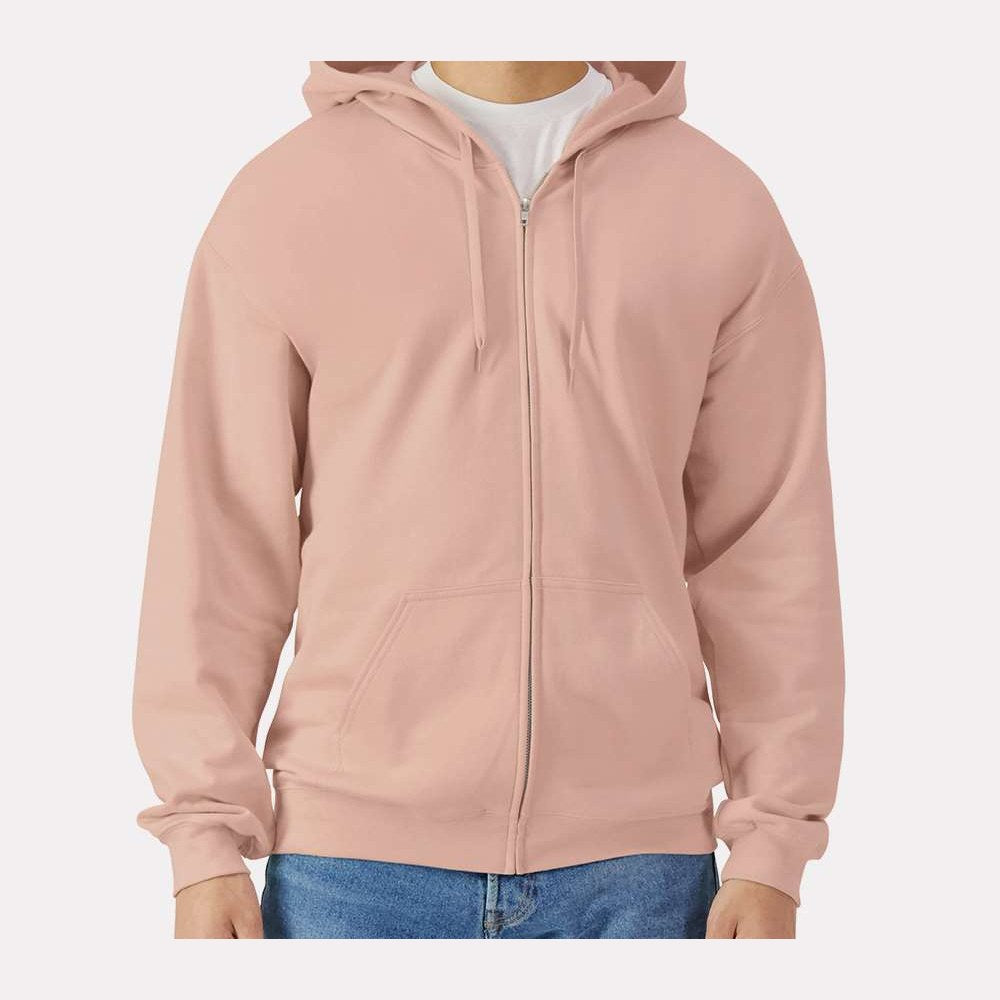 Gildan Unisex Softstyle® Midweight Full-Zip Hooded Sweatshirt Embroidery - Dusty Rose - On Model Front