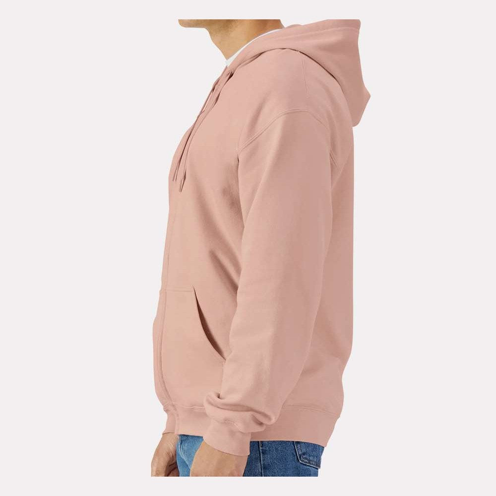 Gildan Unisex Softstyle® Midweight Full-Zip Hooded Sweatshirt Embroidery - Dusty Rose - On Model Side