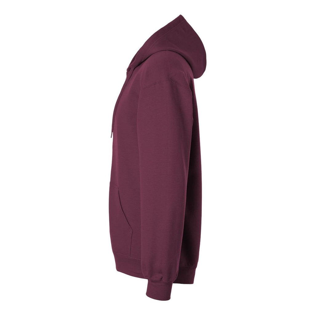 Gildan Unisex Softstyle® Midweight Full-Zip Hooded Sweatshirt Embroidery - Maroon - Direct Side