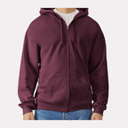 Gildan Unisex Softstyle® Midweight Full-Zip Hooded Sweatshirt Embroidery - Maroon - On Model Front