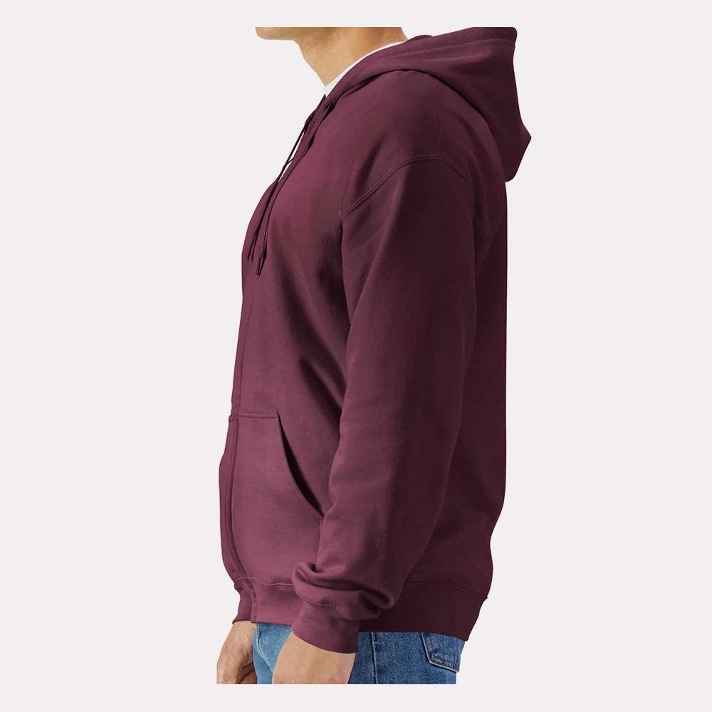 Gildan Unisex Softstyle® Midweight Full-Zip Hooded Sweatshirt Embroidery - Maroon - On Model Side
