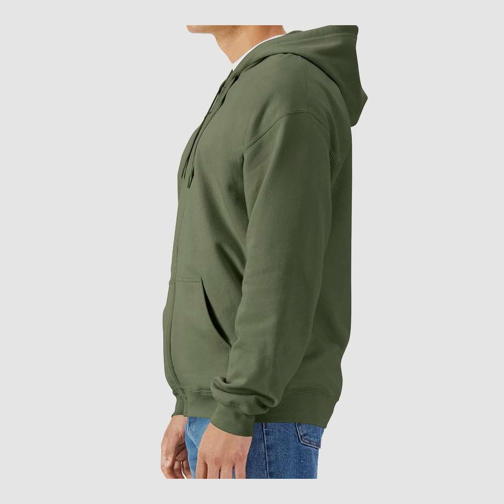 Gildan Unisex Softstyle® Midweight Full-Zip Hooded Sweatshirt Embroidery - Military Green - On Model Side
