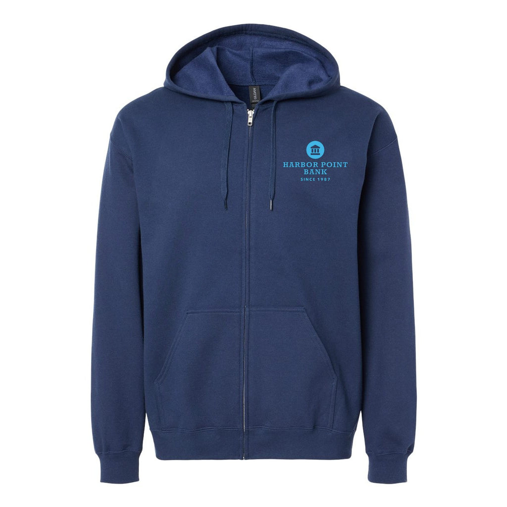 Gildan Unisex Softstyle® Midweight Full-Zip Hooded Sweatshirt Embroidery - Navy - Front