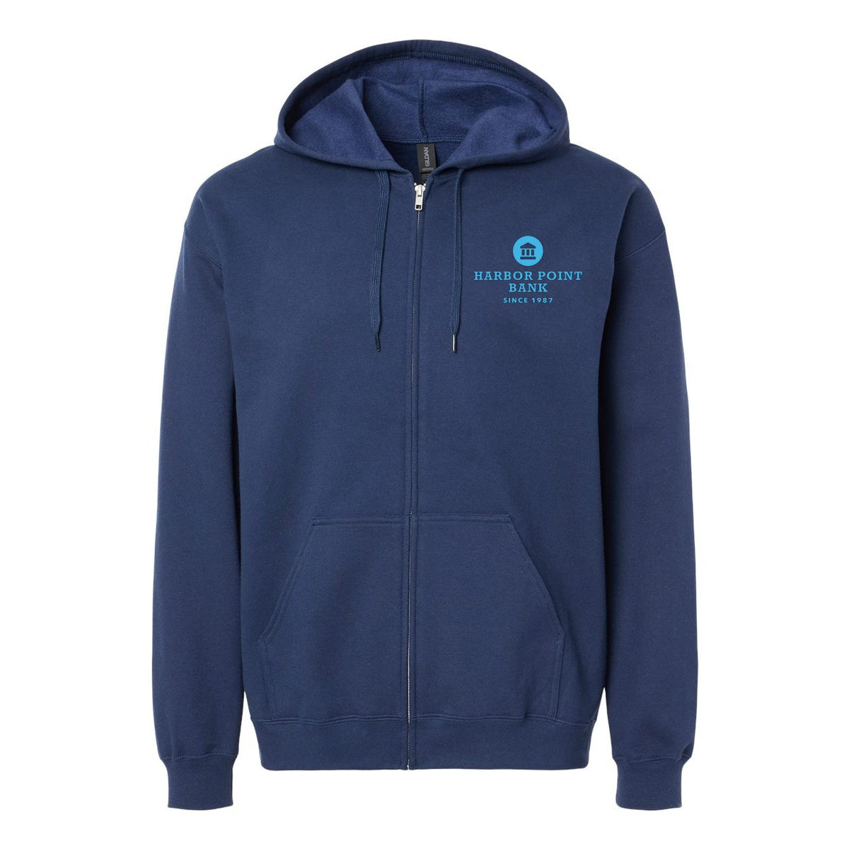 Gildan Unisex Softstyle® Midweight Full-Zip Hooded Sweatshirt Embroidery - Navy - Front