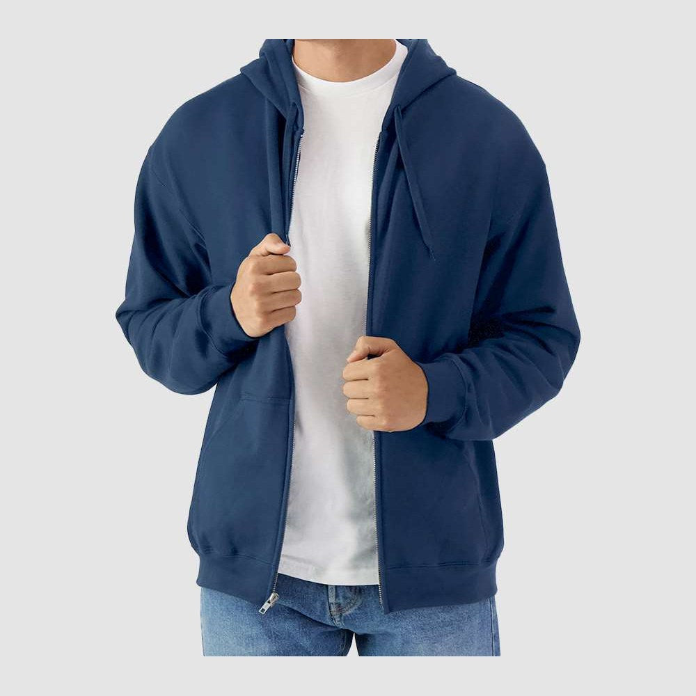 Gildan Unisex Softstyle® Midweight Full-Zip Hooded Sweatshirt Embroidery - Navy - On Model Front