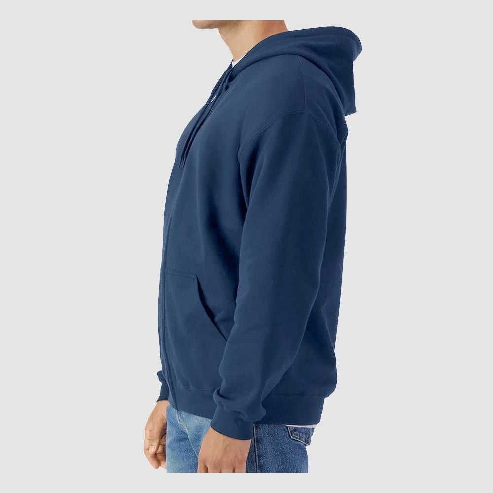 Gildan Unisex Softstyle® Midweight Full-Zip Hooded Sweatshirt Embroidery - Navy - On Model Side