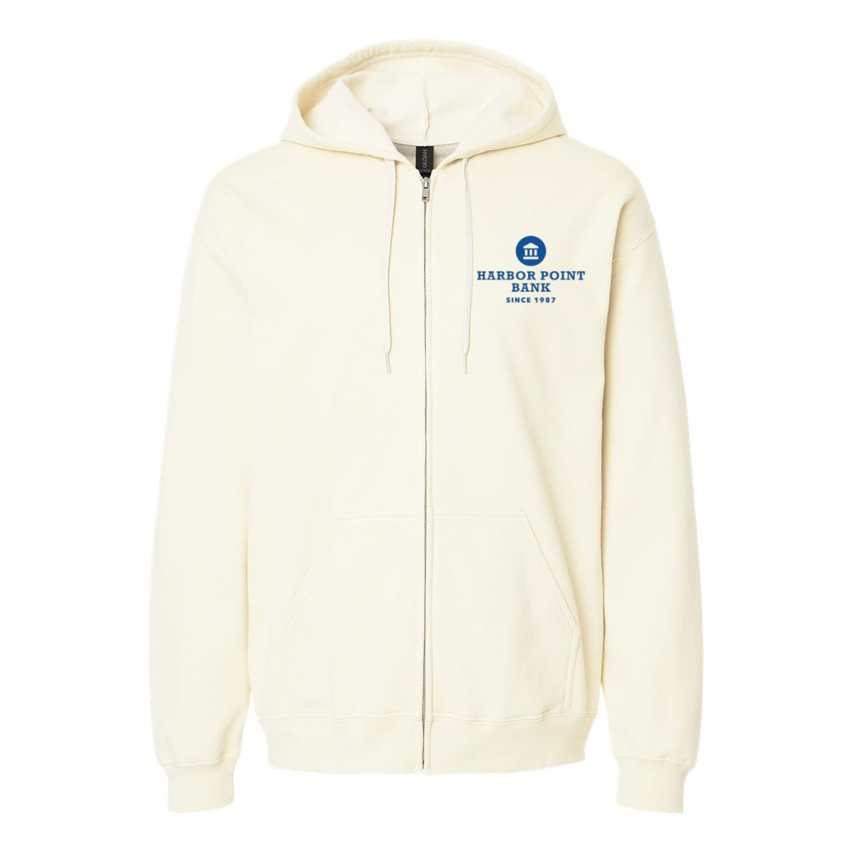 Gildan Unisex Softstyle® Midweight Full-Zip Hooded Sweatshirt Embroidery - Off White - Front