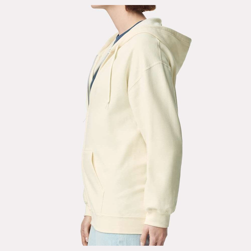 Gildan Unisex Softstyle® Midweight Full-Zip Hooded Sweatshirt Embroidery - Off White - On Model Side