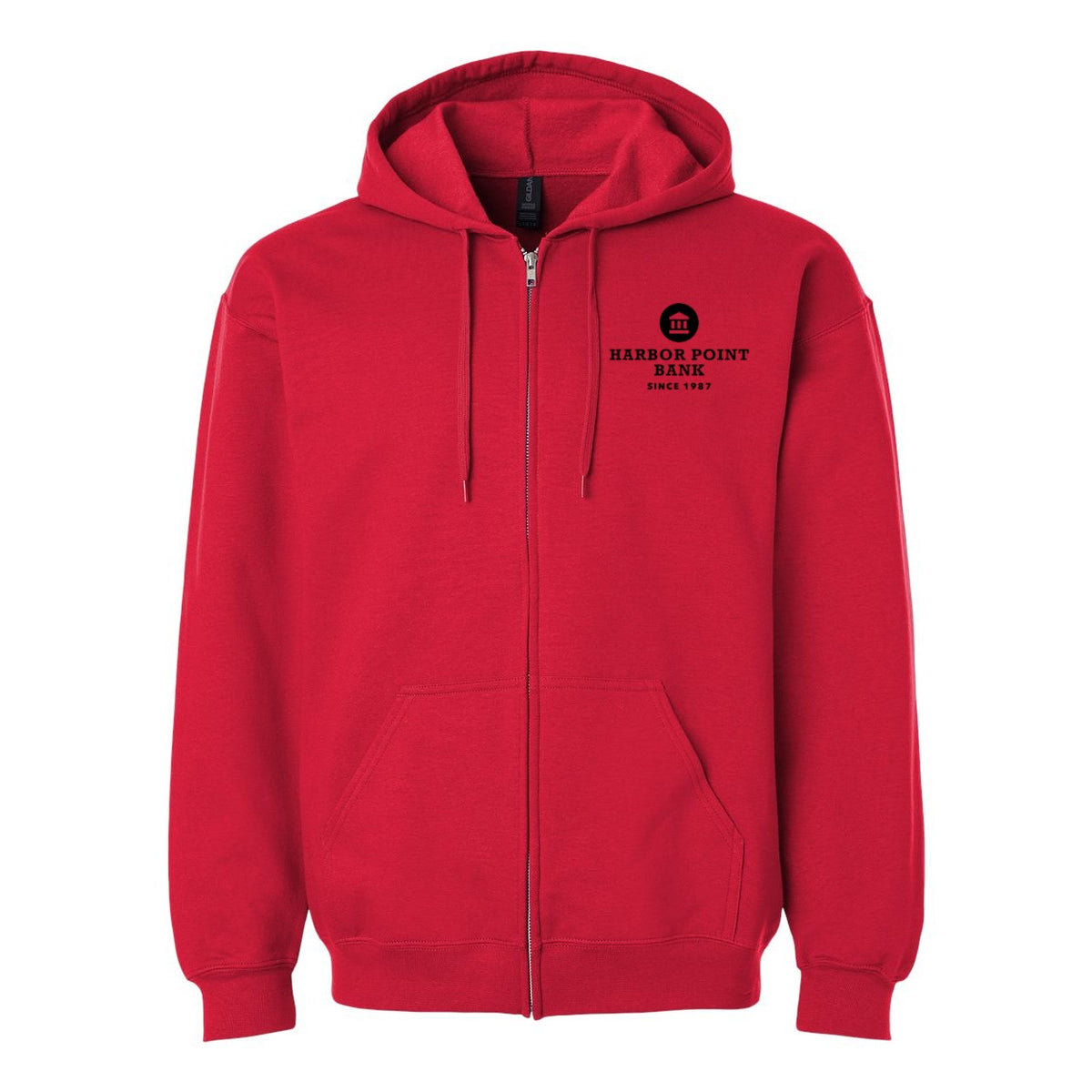 Gildan Unisex Softstyle® Midweight Full-Zip Hooded Sweatshirt Embroidery - Red - Front