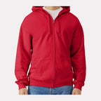 Gildan Unisex Softstyle® Midweight Full-Zip Hooded Sweatshirt Embroidery - Red - On Model Front