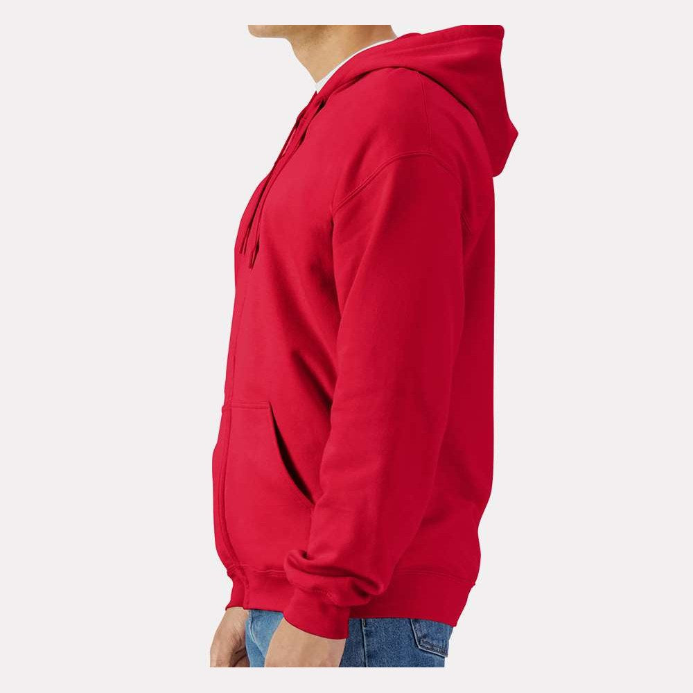 Gildan Unisex Softstyle® Midweight Full-Zip Hooded Sweatshirt Embroidery - Red - On Model Side