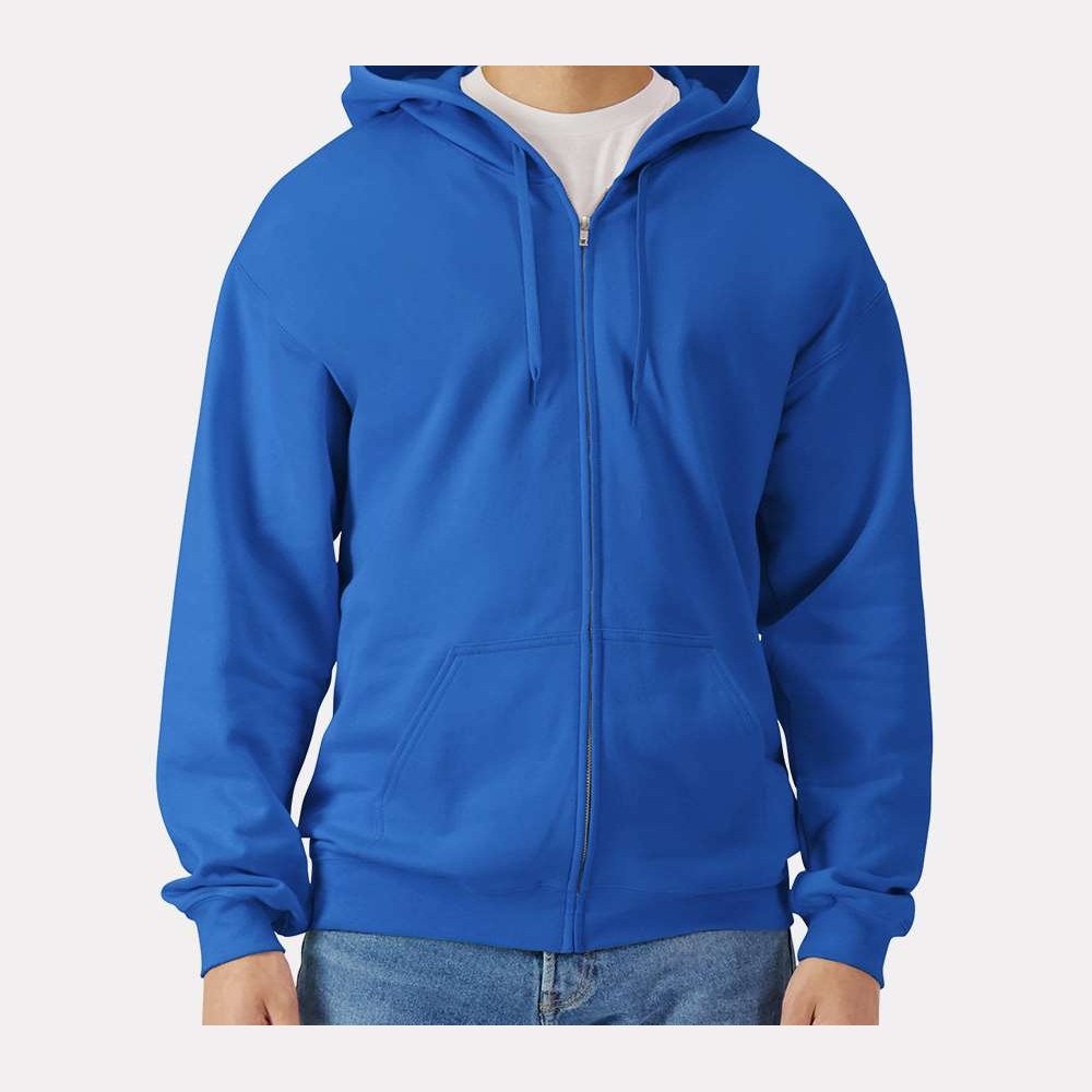 Gildan Unisex Softstyle® Midweight Full-Zip Hooded Sweatshirt Embroidery - Royal - On Model Front