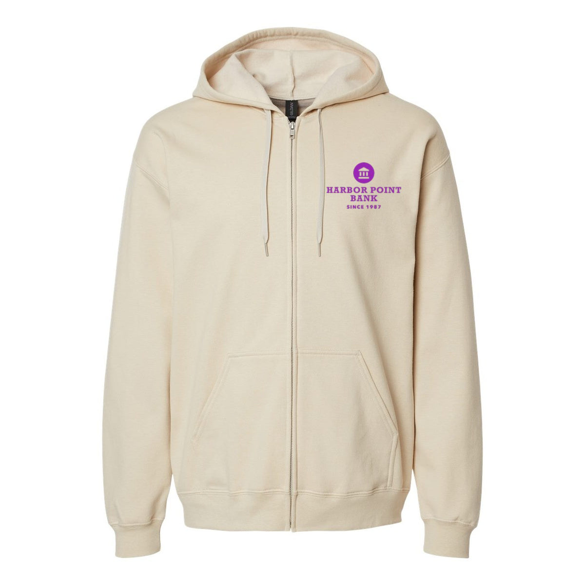 Gildan Unisex Softstyle® Midweight Full-Zip Hooded Sweatshirt Embroidery - Sand - Front