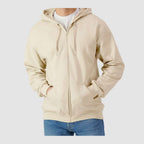 Gildan Unisex Softstyle® Midweight Full-Zip Hooded Sweatshirt Embroidery - Sand - On Model Front
