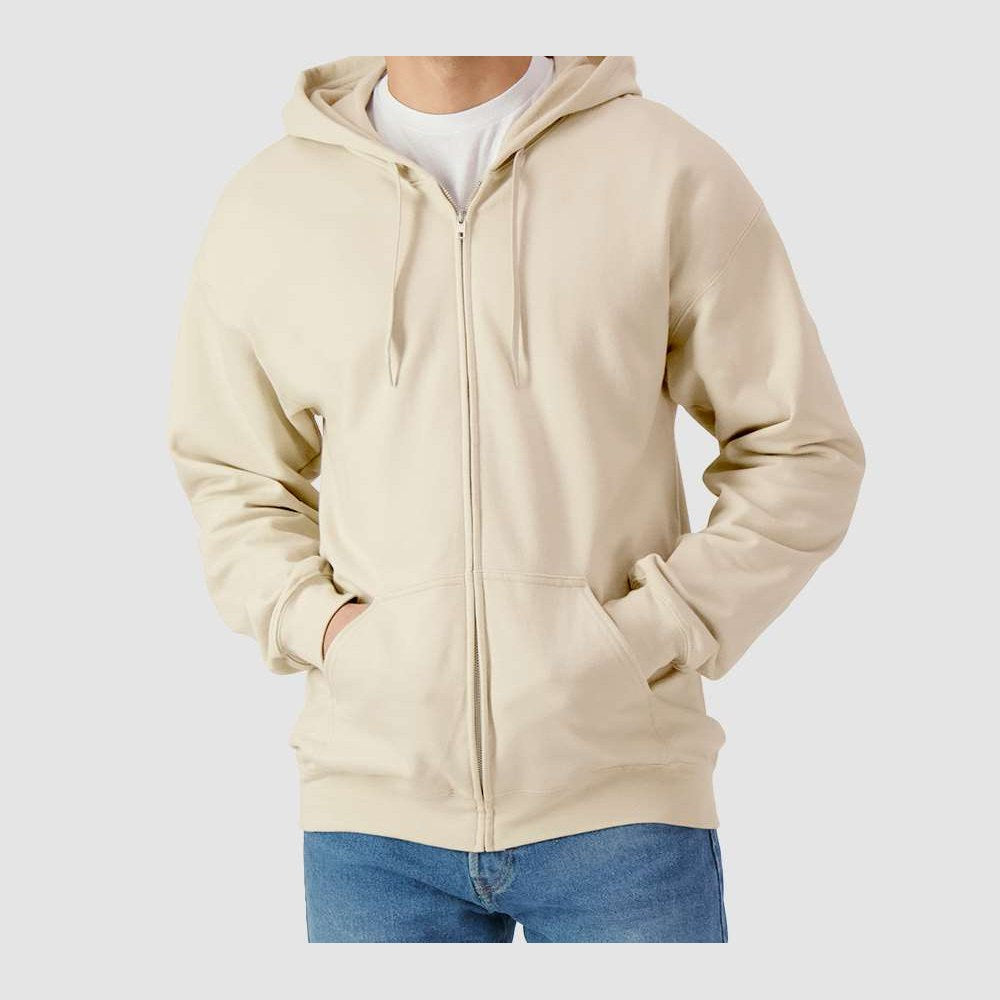 Gildan Unisex Softstyle® Midweight Full-Zip Hooded Sweatshirt Embroidery - Sand - On Model Front