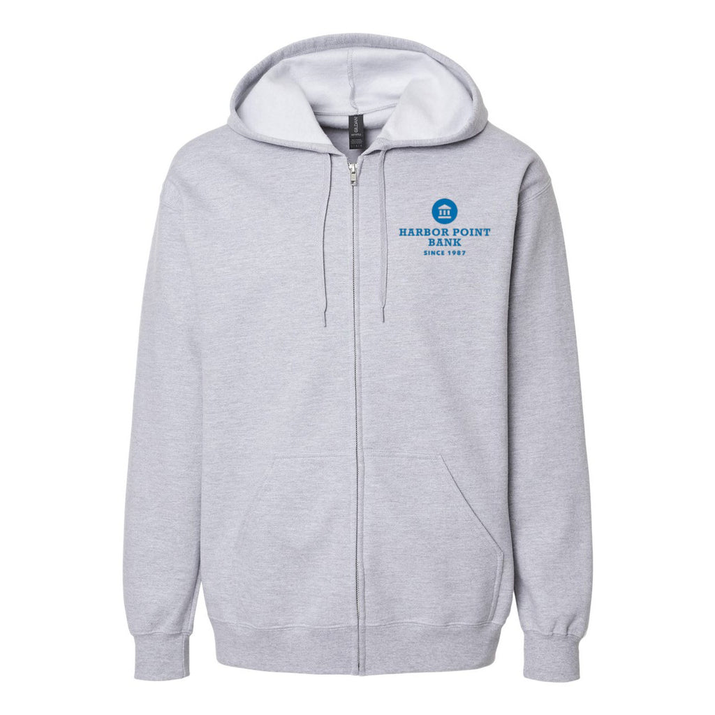Gildan Unisex Softstyle® Midweight Full-Zip Hooded Sweatshirt Embroidery - Sport Grey - Front