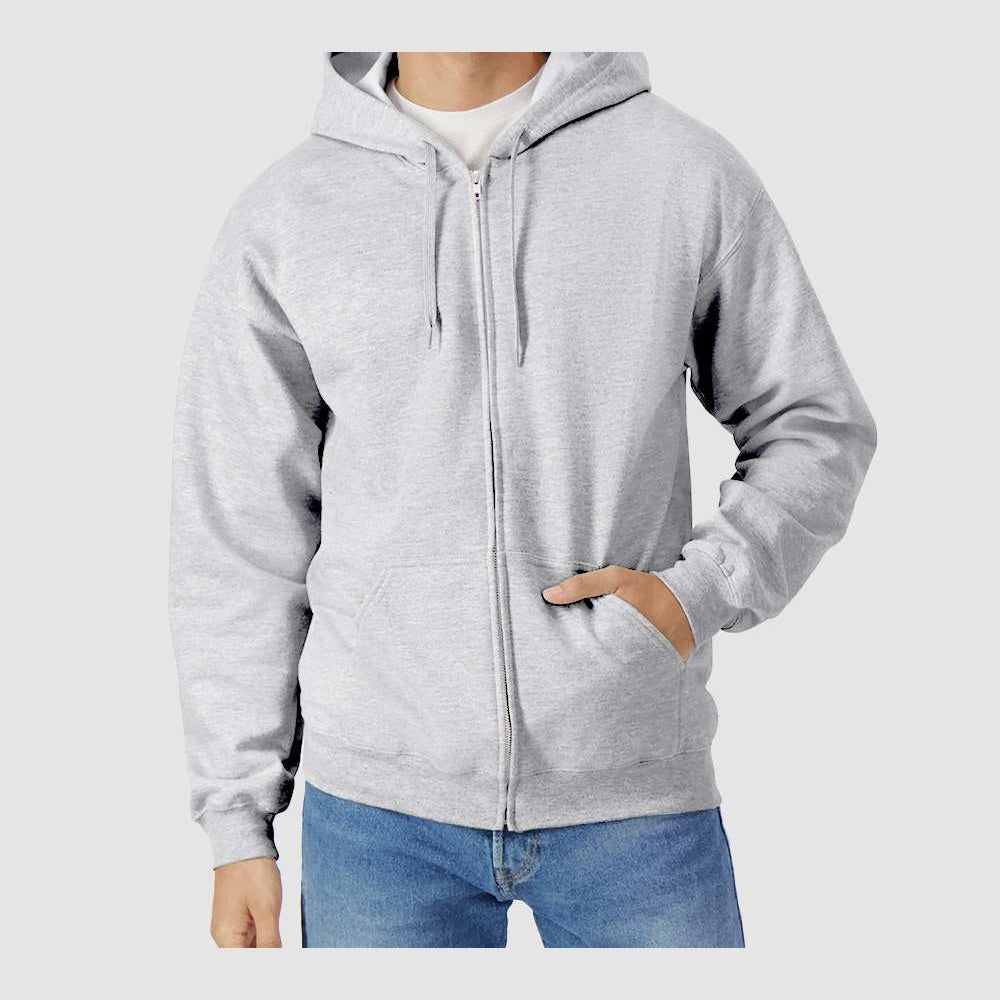 Gildan Unisex Softstyle® Midweight Full-Zip Hooded Sweatshirt Embroidery - Sport Grey - On Model Front