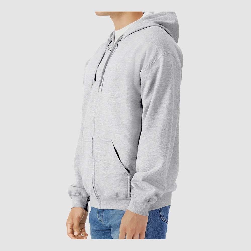 Gildan Unisex Softstyle® Midweight Full-Zip Hooded Sweatshirt Embroidery - Sport Grey - On Model Side