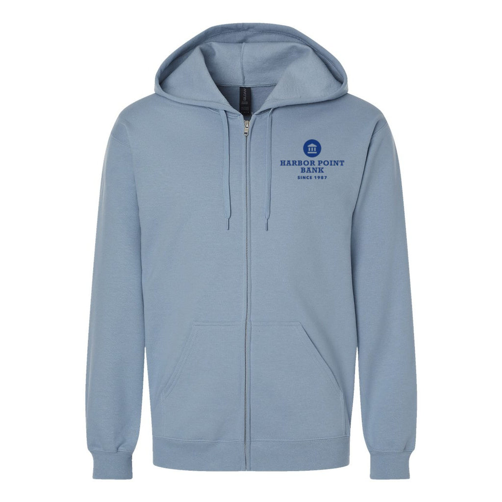 Gildan Unisex Softstyle® Midweight Full-Zip Hooded Sweatshirt Embroidery - Stone Blue - Front