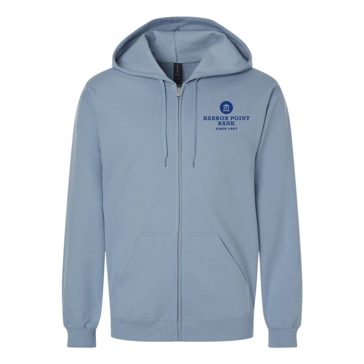 Gildan Unisex Softstyle® Midweight Full-Zip Hooded Sweatshirt Embroidery - Stone Blue - Front
