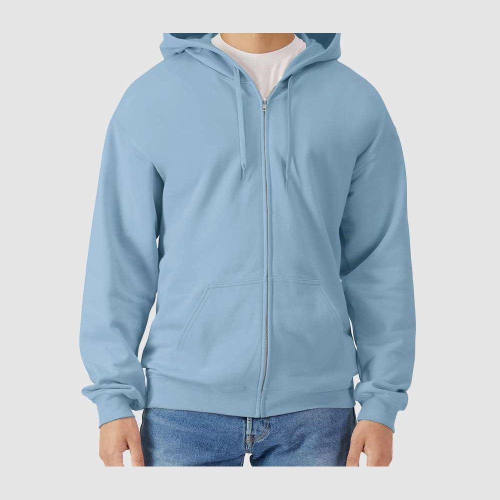 Gildan Unisex Softstyle® Midweight Full-Zip Hooded Sweatshirt Embroidery - Stone Blue - On Model Front