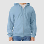 Gildan Unisex Softstyle® Midweight Full-Zip Hooded Sweatshirt Embroidery - Stone Blue - On Model Front