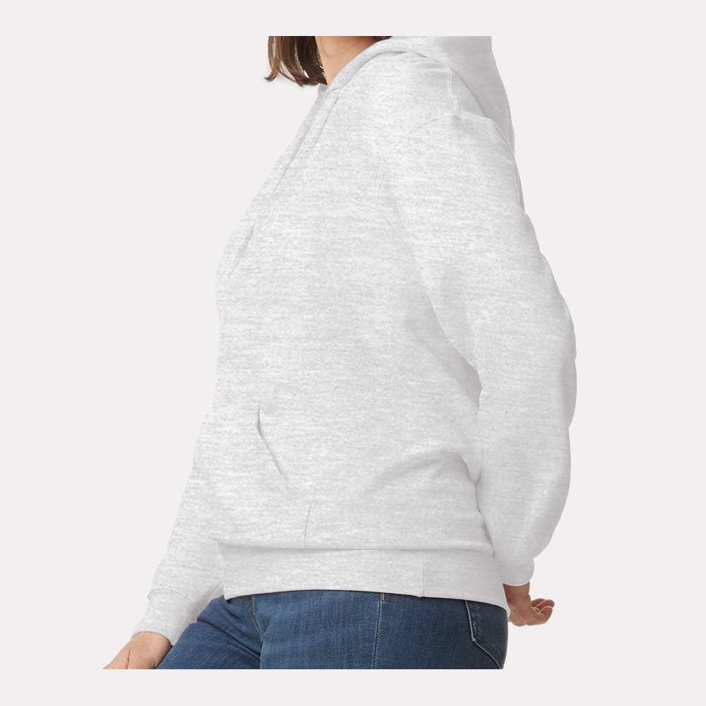 Gildan Unisex Softstyle® Midweight Hooded Sweatshirt Embroidery - Ash - On Model Side
