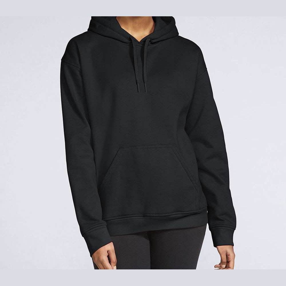 Gildan Unisex Softstyle® Midweight Hooded Sweatshirt Embroidery - Black - On Model Front